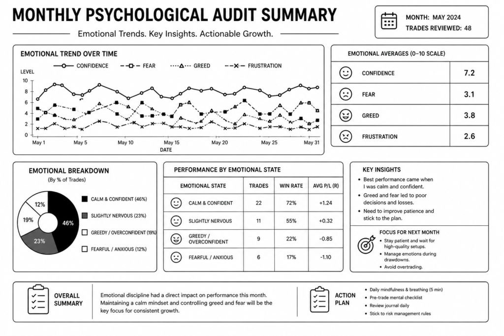 Monthly trading psychology audit from journal